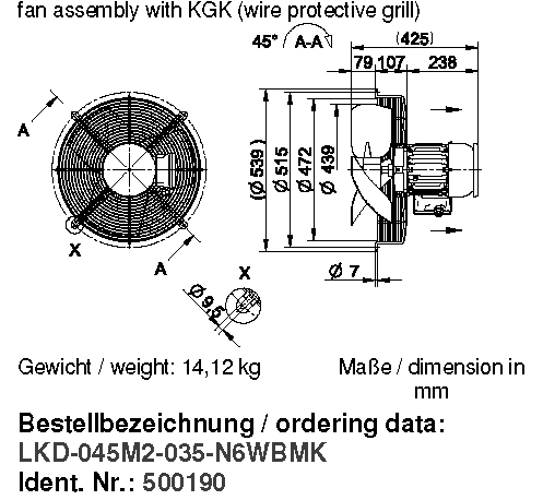 Габаритные размеры и исполнение KGV EX(e) 450/36 T4 400V 162351 1